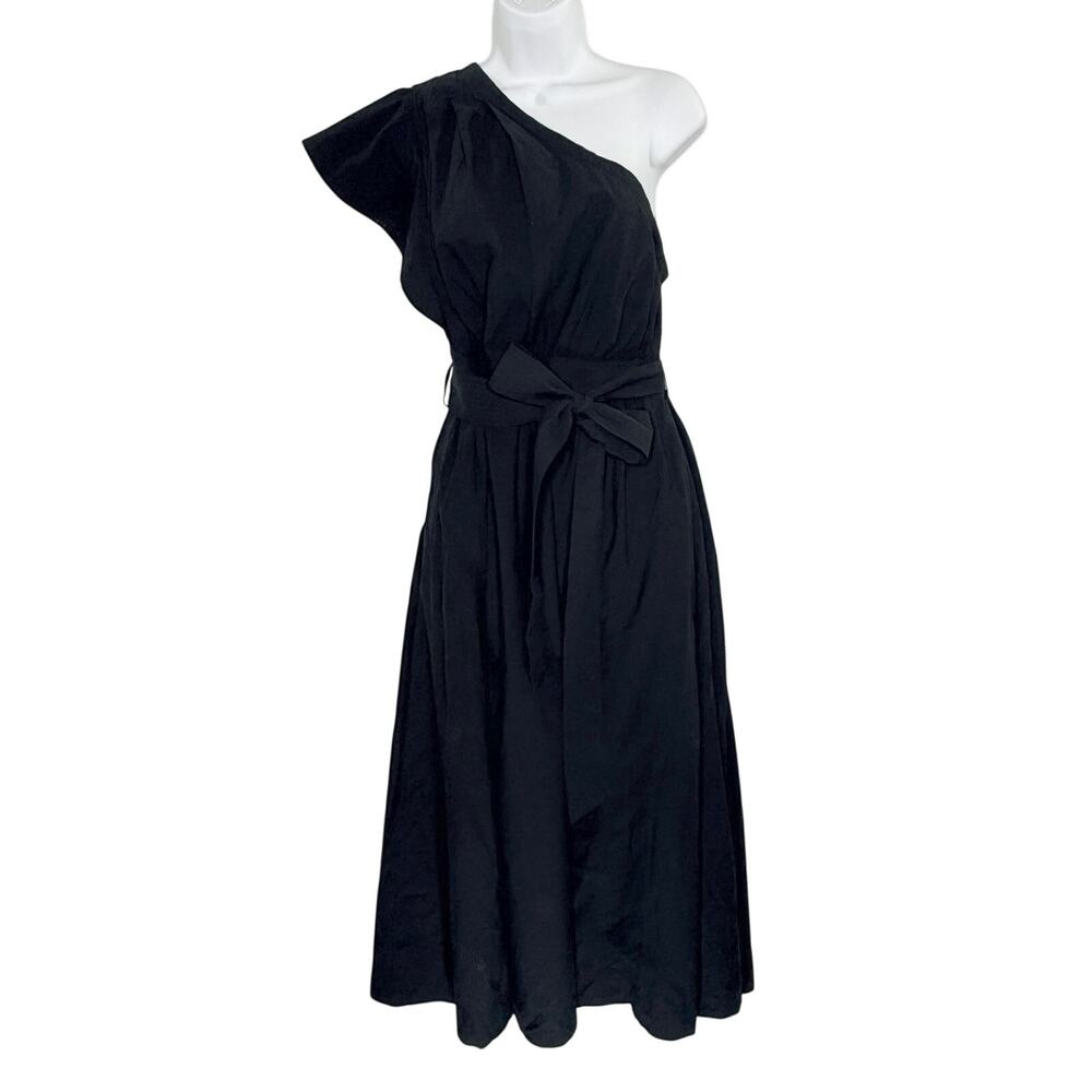 Madewell Ruffled One Shoulder Midi Dress 14 Black Wedding Guest Party